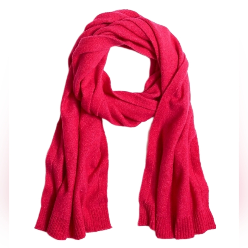 J Crew Factory Vibrant Fuchsia Wool Blend Scarf with Clean Edges